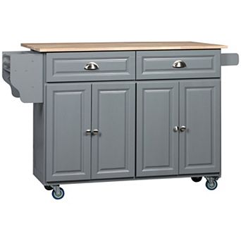 58" Kitchen Island Cart Modern Drop Leaf Storage Trolley Shelf On Wheels, Grey