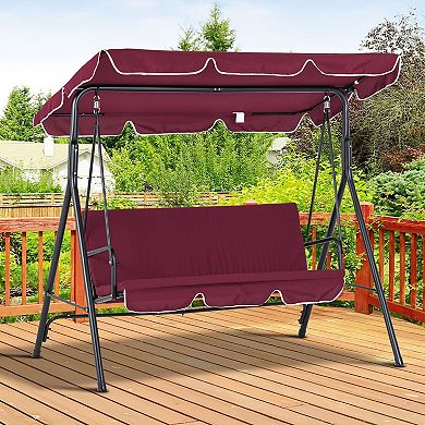 Porch Swing Hammock Bench Lounge Chair Steel 3-seat Padded Outdoor W/ Canopy