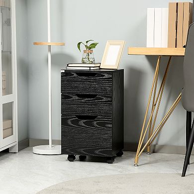 HOMCOM 3 Drawer Storage Cabinet Storage Organizer W/ Caster Wheels