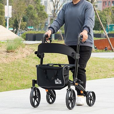 Homcom Folding Adjustable Aluminum Rollator Walker With 10'' Wheels Black