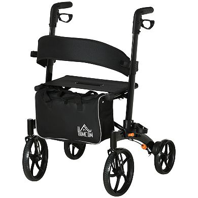 Homcom Folding Adjustable Aluminum Rollator Walker With 10'' Wheels Black