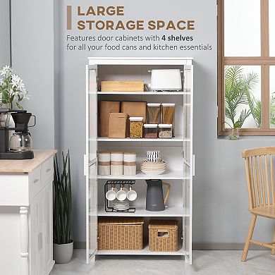 Modern Kitchen Pantry, 5-tier Storage Cabinet W/ Adjustable Shelves, White