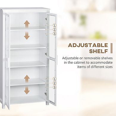 Modern Kitchen Pantry, 5-tier Storage Cabinet W/ Adjustable Shelves, White