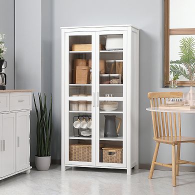 Modern Kitchen Pantry, 5-tier Storage Cabinet W/ Adjustable Shelves, White