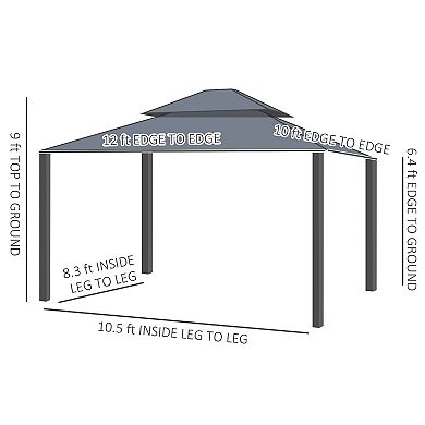 Outsunny Patio Gazebo 10ft x 12' Netting Curtains 2 Tier Vented Steel Roof