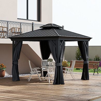 Outsunny Patio Gazebo 10ft x 12' Netting Curtains 2 Tier Vented Steel Roof