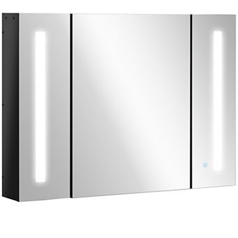 Led Medicine Cabinet Wall-mounted Bathroom 3 Mirrored Door High Gloss Black