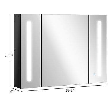 Led Medicine Cabinet Wall-mounted Bathroom 3 Mirrored Door High Gloss Black