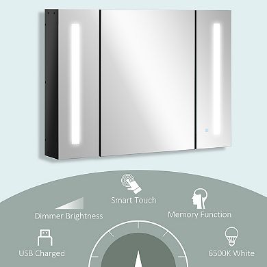 Led Medicine Cabinet Wall-mounted Bathroom 3 Mirrored Door High Gloss Black