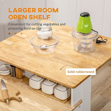 2-level Kitchen Island With Storage Cabinet, Butcher Block Countertop, Drawers