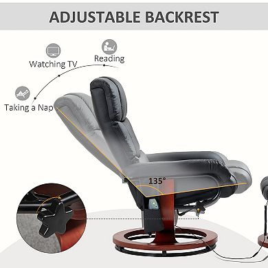 Recliner Chair With Ottoman, Swivel Wood Base, Remote And Side Pocket, Black