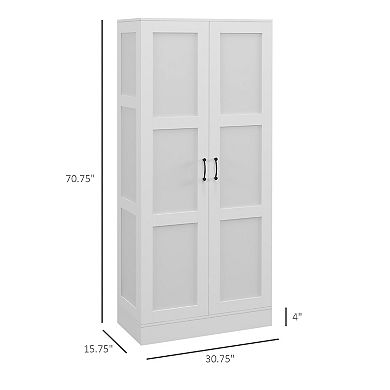 Homcom Storage Cabinet W/ Storage Shelves, Pantry Cupboard Cabinet, White