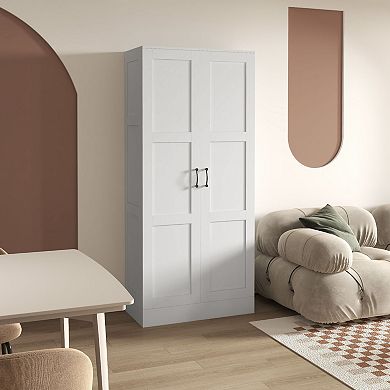 Homcom Storage Cabinet W/ Storage Shelves, Pantry Cupboard Cabinet, White