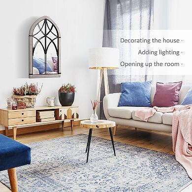 HOMCOM 36.5" x 23.5" Farmhouse Wall Mirror, Arch Window Mirror for Wall