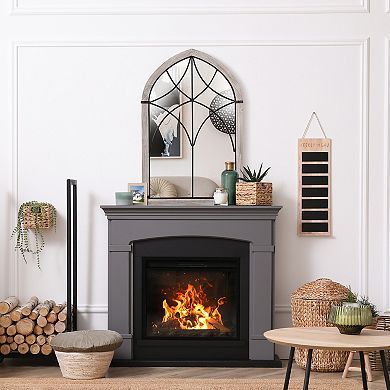 HOMCOM 36.5" x 23.5" Farmhouse Wall Mirror, Arch Window Mirror for Wall