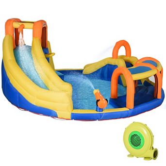Inflatble Water Slide With Pool Gun Basket Climbing Wall With 750w Inflator
