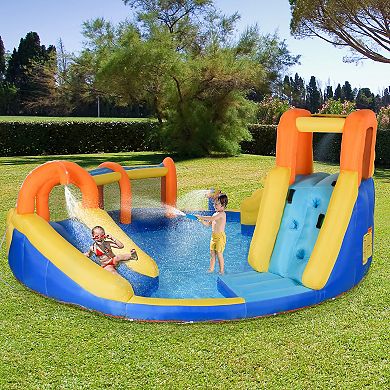 Inflatble Water Slide With Pool Gun Basket Climbing Wall With 750w Inflator