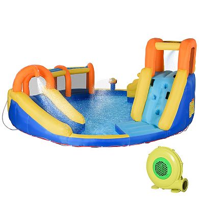 Inflatble Water Slide With Pool Gun Basket Climbing Wall With 750w Inflator