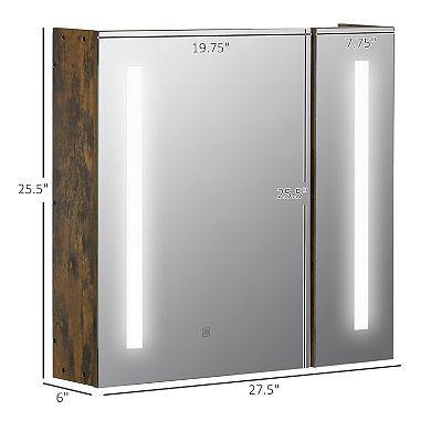 Wall-mounted Led Bathroom Medicine Cabinet W/ 3-tier Storage Shelves, Dark Wood