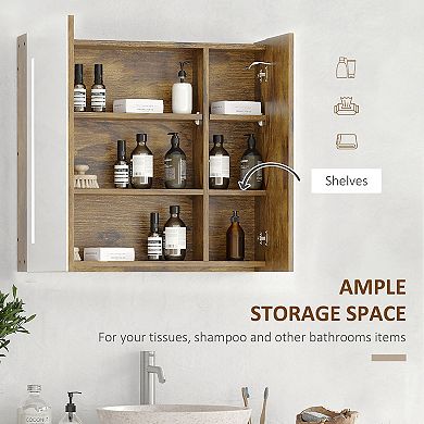Wall-mounted Led Bathroom Medicine Cabinet W/ 3-tier Storage Shelves, Dark Wood