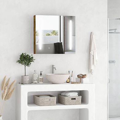 Wall-mounted Led Bathroom Medicine Cabinet W/ 3-tier Storage Shelves, Dark Wood