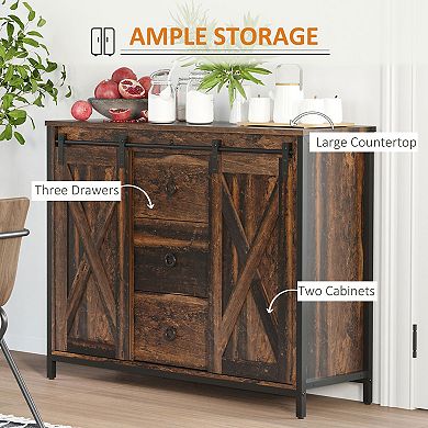 HOMCOM Industrial Buffet Cabinet Kitchen Sideboard with Sliding Barn Doors