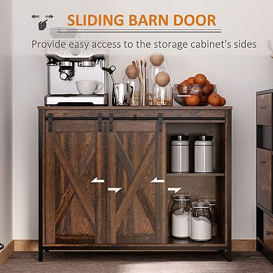 HOMCOM Industrial Buffet Cabinet Kitchen Sideboard with Sliding Barn Doors