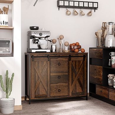 HOMCOM Industrial Buffet Cabinet Kitchen Sideboard with Sliding Barn Doors