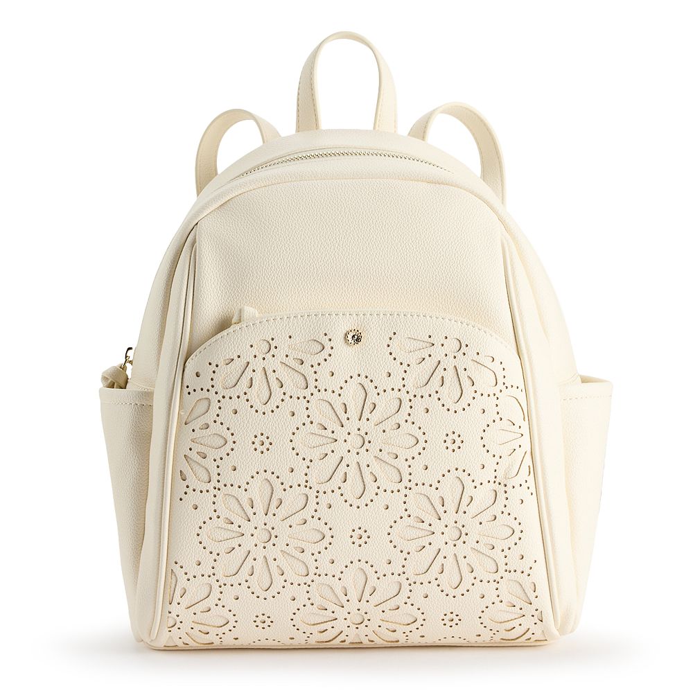 LC Lauren Conrad Cream and Gold Textured Backpack with Fur Accent LC Lauren Conrad | Bags | Lc Lauren Conrad Cream And Gold  main image 2
