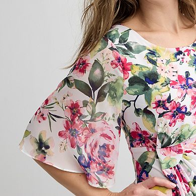 Petite Studio Connection Print Flutter Sleeve Faux-Wrap Dress