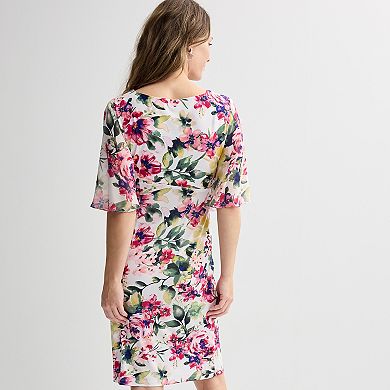 Petite Studio Connection Print Flutter Sleeve Faux-Wrap Dress