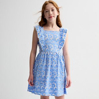 Girls 4-12 Blueberi Boulevard Eyelet Flutter Sleeve Dress