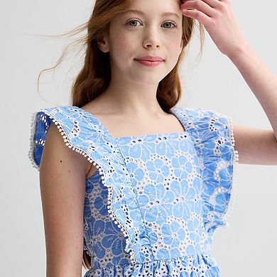 Girls 4-12 Blueberi Boulevard Eyelet Flutter Sleeve Dress