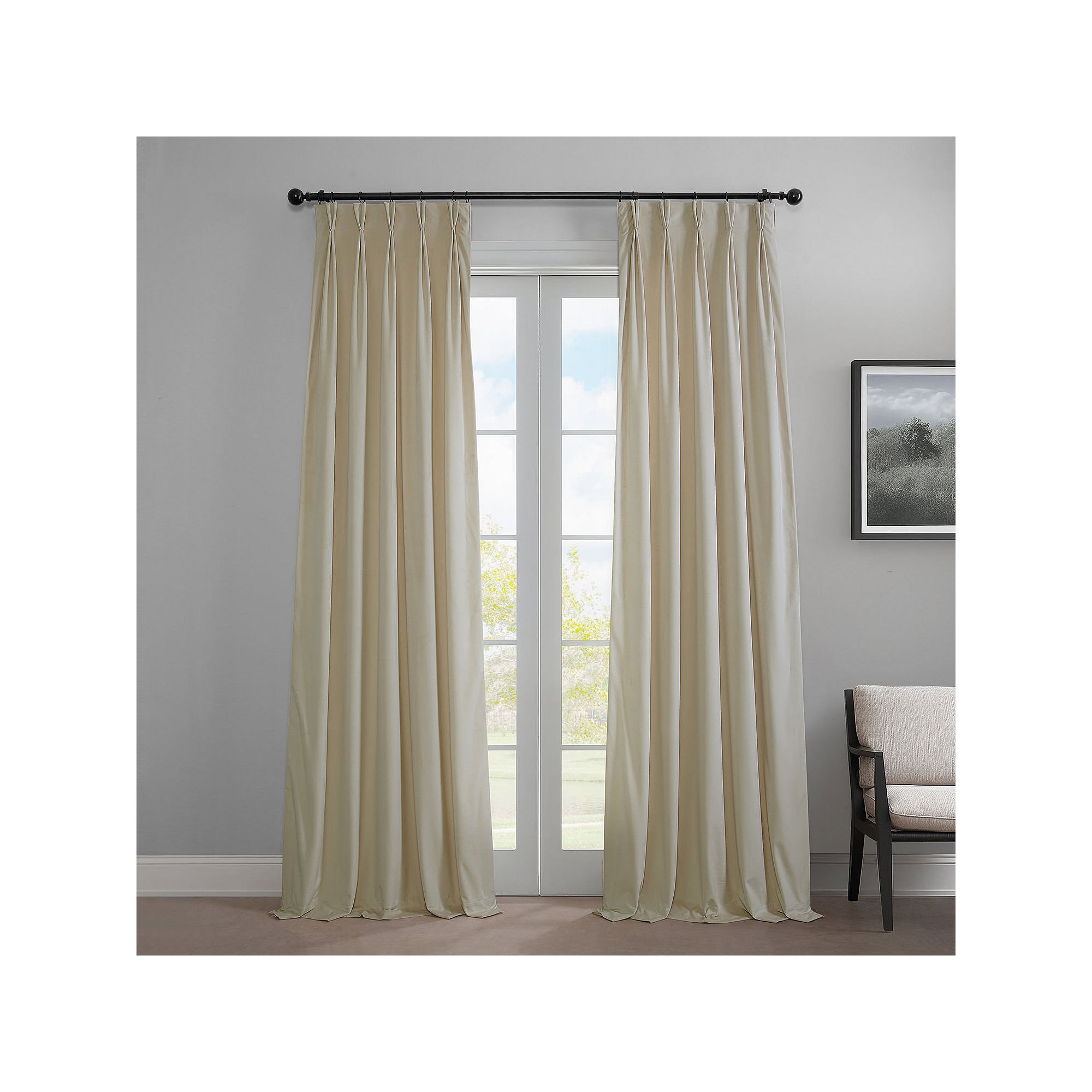 EFF Heritage Plush Velvet Room Darkening French Pleated 1-Panel Window Curt