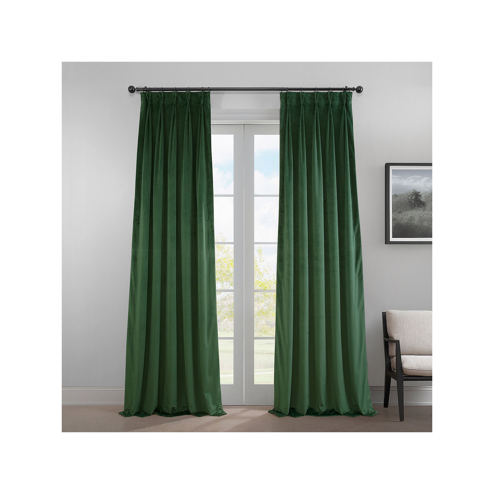 EFF Heritage Plush Velvet Room Darkening French Pleated 1-Panel Window Curt