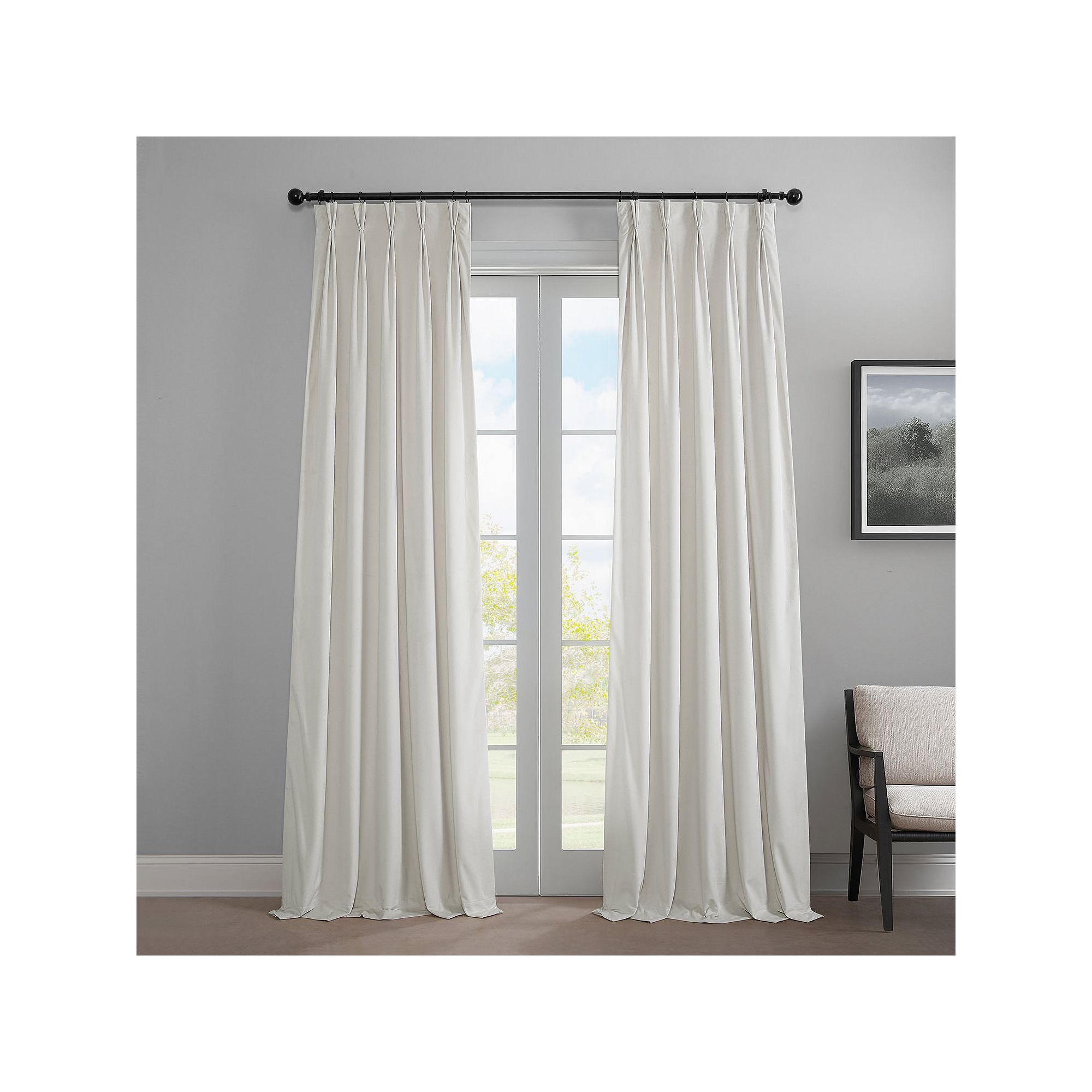 EFF Heritage Plush Velvet Room Darkening French Pleated 1-Panel Window Curt