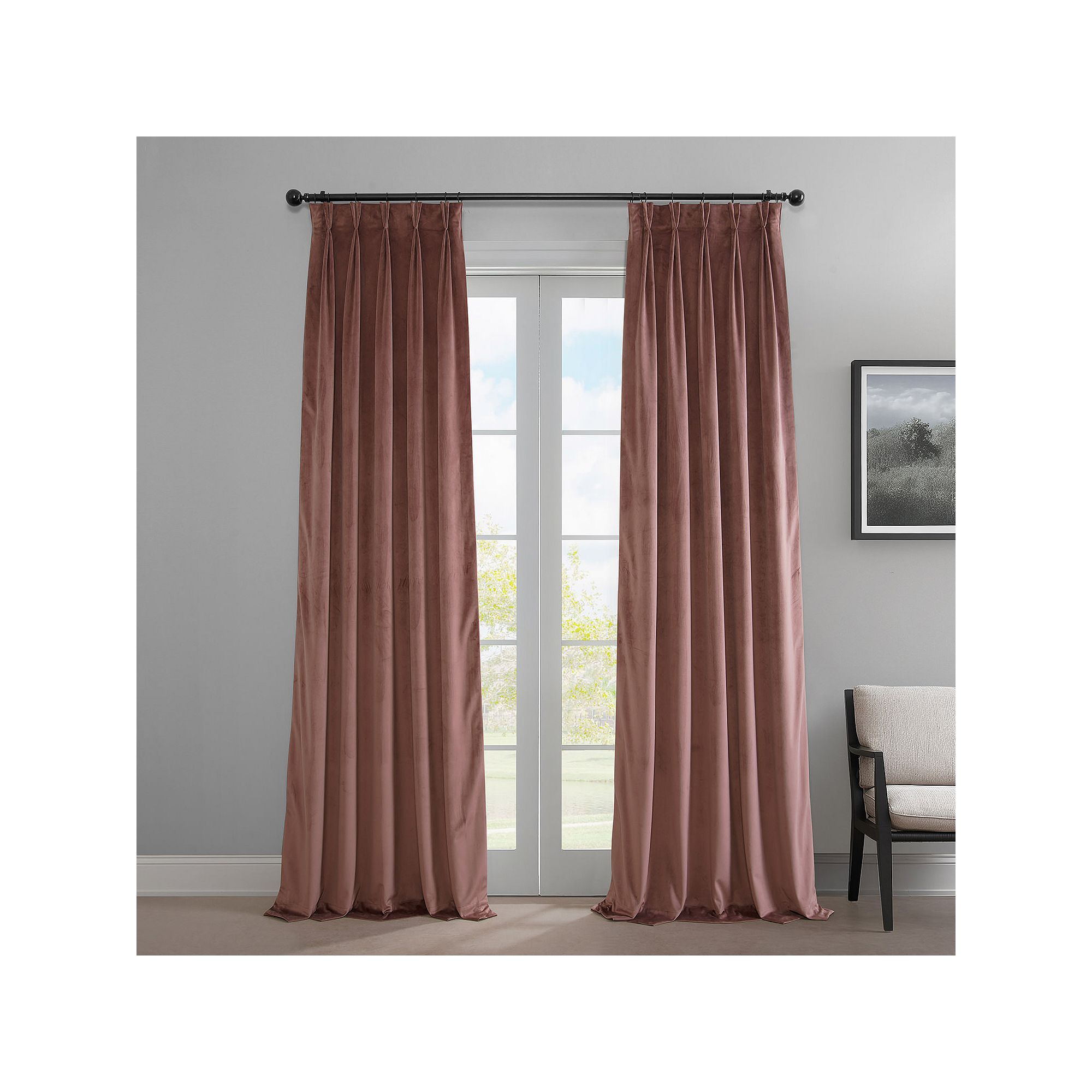 EFF Heritage Plush Velvet Room Darkening French Pleated 1-Panel Window Curt
