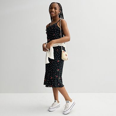 Girls 4-16 Self Esteem Ruffle Maxi Dress & Cardigan Set with Cherry Purse