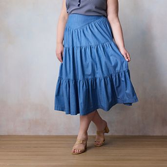 Plus Size LC Lauren Conrad Front Yoke Tiered Midi Skirt
