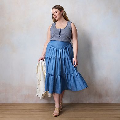 Plus Size LC Lauren Conrad Front Yoke Tiered Midi Skirt