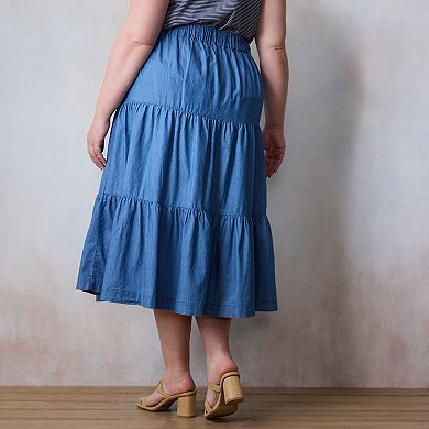Plus Size LC Lauren Conrad Front Yoke Tiered Midi Skirt