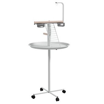 PawHut Bird Stand with Wheels, Perches, Feed Bowls, Round Tray for Parrot