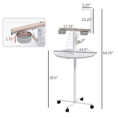 Bird Stand With Wheels, Perches, Feed Bowls, Round Tray For Parrot