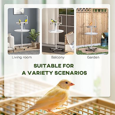Bird Stand With Wheels, Perches, Feed Bowls, Round Tray For Parrot