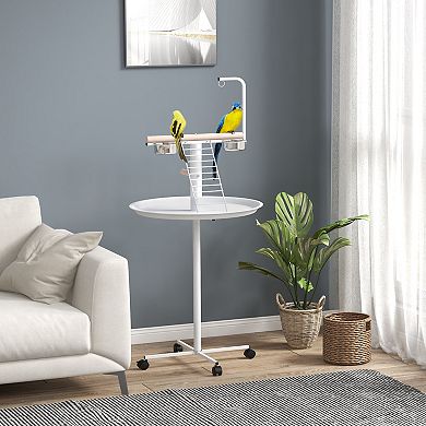 Bird Stand With Wheels, Perches, Feed Bowls, Round Tray For Parrot