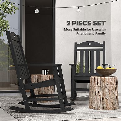 Outsunny Outdoor Rocking Chairs Hdpe Slatted Design, 2 Piece Set