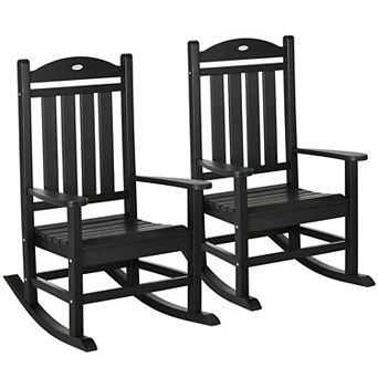 Outsunny Outdoor Rocking Chairs Hdpe Slatted Design, 2 pc Set