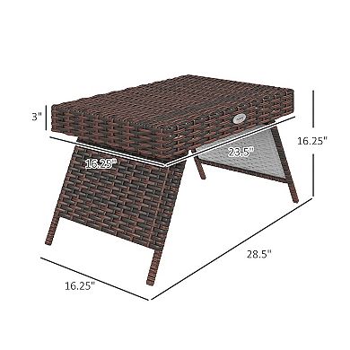 Outsunny Outdoor Folding Outdoor Pe Wicker Side Table, Hand Woven