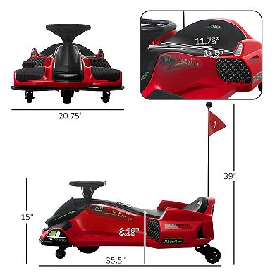 12v Electric Drifting Go Kart W/ Slow Start, Music, Lights, Black