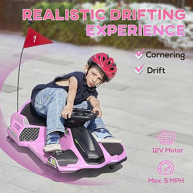 Aosom 12v Electric Drifting Go Kart W/ Slow Start, Music, Lights
